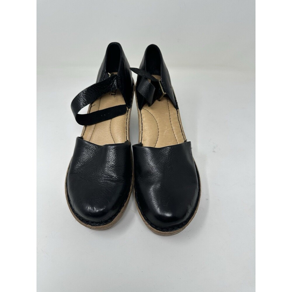Born Nellie Ankle Strap Leather Heels Wedges, Black 10US EUC